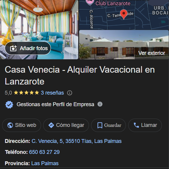 Ficha Google Maps Casa Venecia